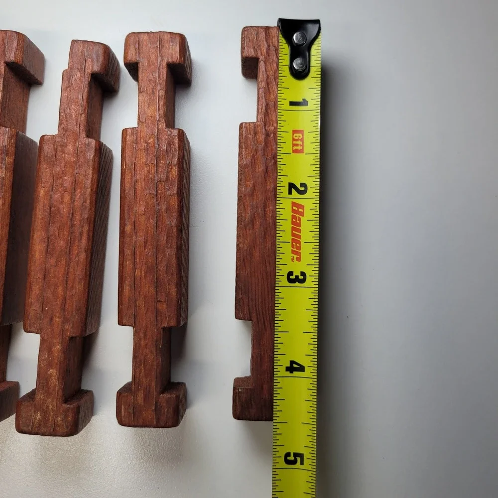 Vintage Square Building Blocks Dark Wood Interlocking Set of 8 Architectural Toy